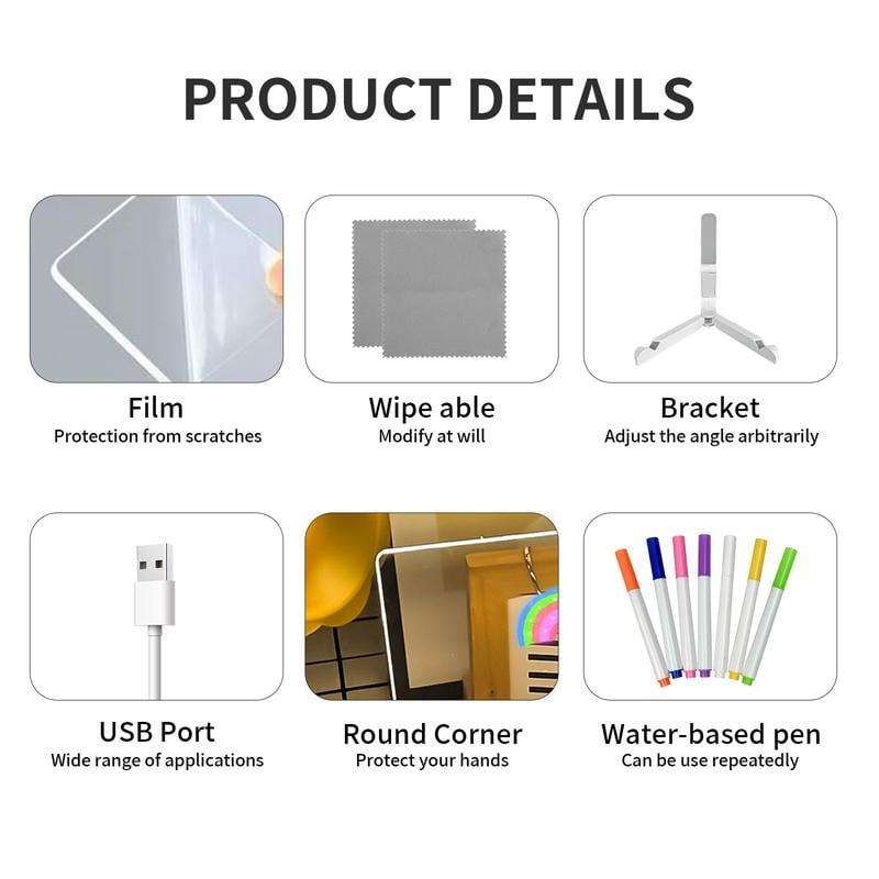 🎁TAILEDEN Creative Rewritable Acrylic LED Message Board 🎨 (set come with 7 Pens)