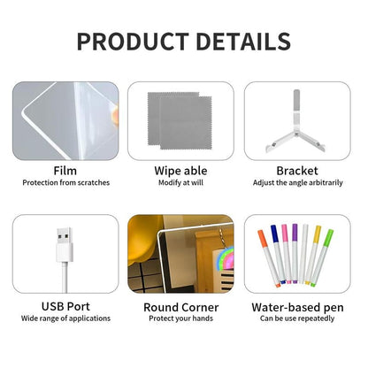 🎁TAILEDEN Creative Rewritable Acrylic LED Message Board 🎨 (set come with 7 Pens)
