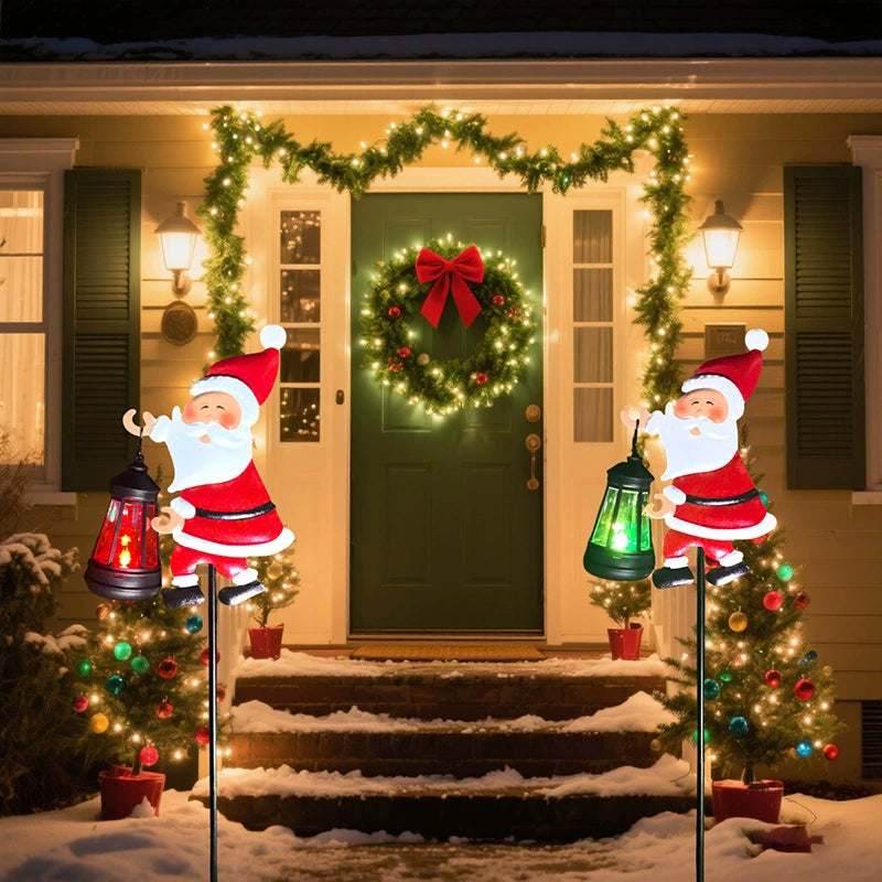 Solar grounding Santa Lawn Decor with Lanterns - Light Up Your Christmas Yard!