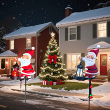 Solar grounding Santa Lawn Decor with Lanterns - Light Up Your Christmas Yard!