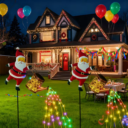 Solar grounding Santa Lawn Decor with Lanterns - Light Up Your Christmas Yard!