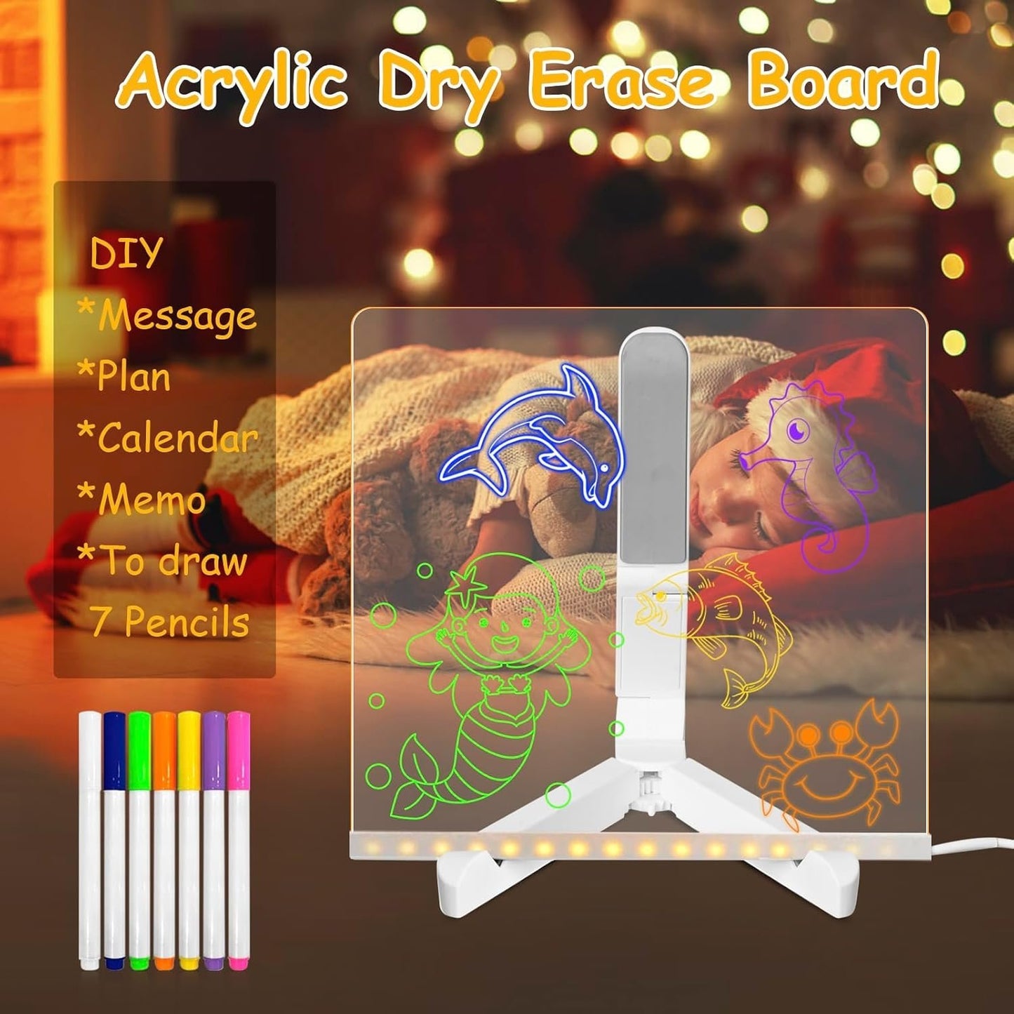 🎁TAILEDEN Creative Rewritable Acrylic LED Message Board 🎨 (set come with 7 Pens)