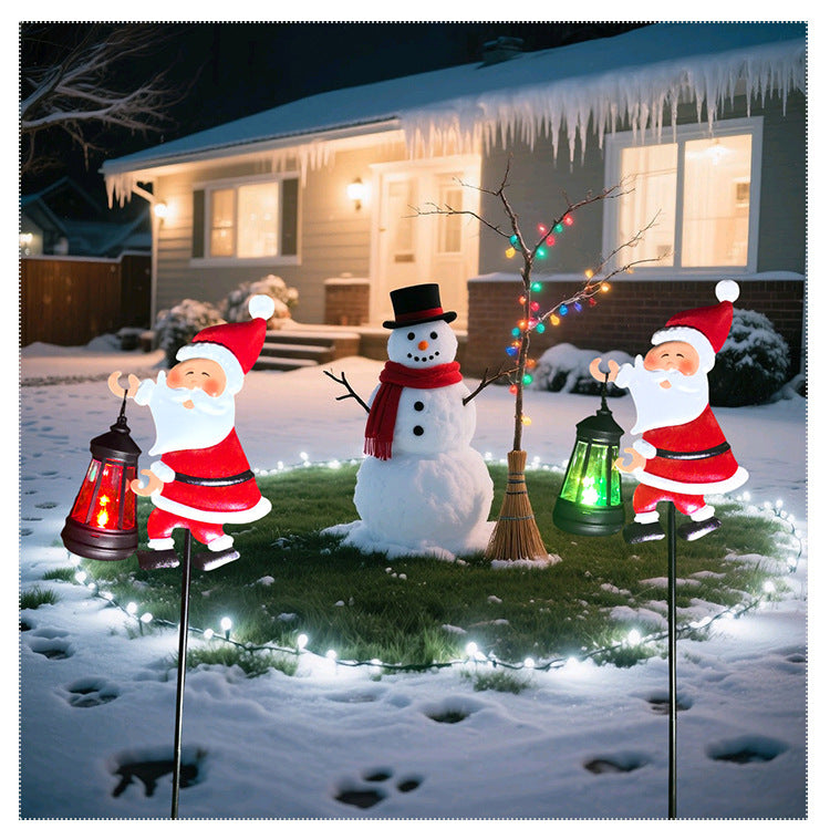 Solar grounding Santa Lawn Decor with Lanterns - Light Up Your Christmas Yard!