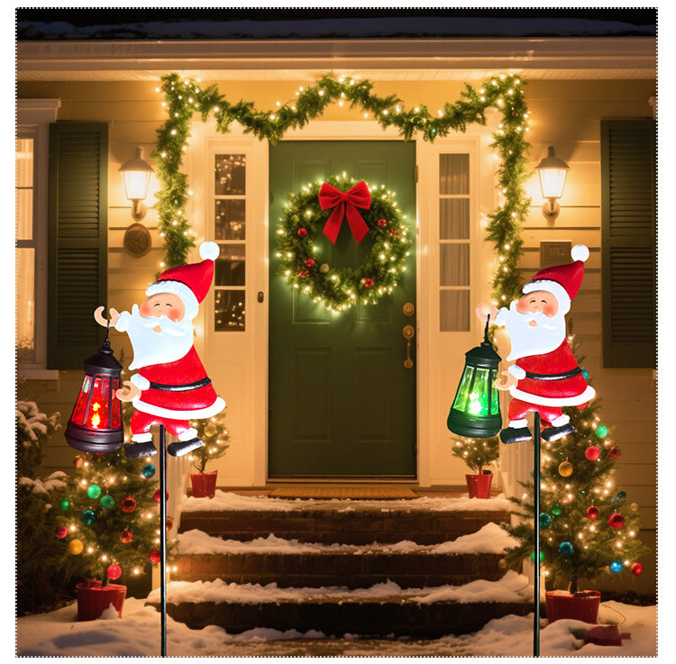 Solar grounding Santa Lawn Decor with Lanterns - Light Up Your Christmas Yard!