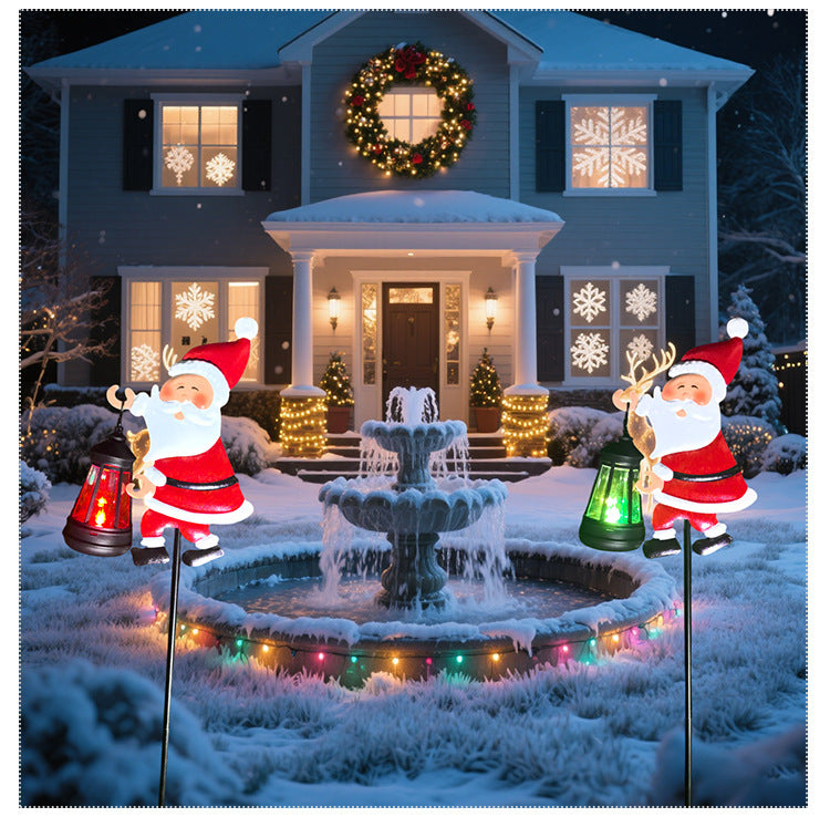 Solar grounding Santa Lawn Decor with Lanterns - Light Up Your Christmas Yard!