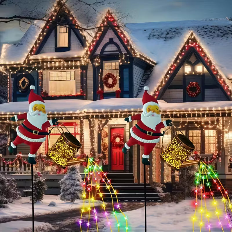 Solar grounding Santa Lawn Decor with Lanterns - Light Up Your Christmas Yard!