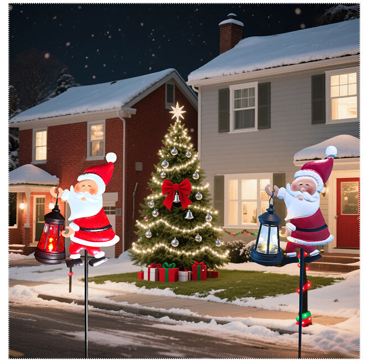 Solar grounding Santa Lawn Decor with Lanterns - Light Up Your Christmas Yard!