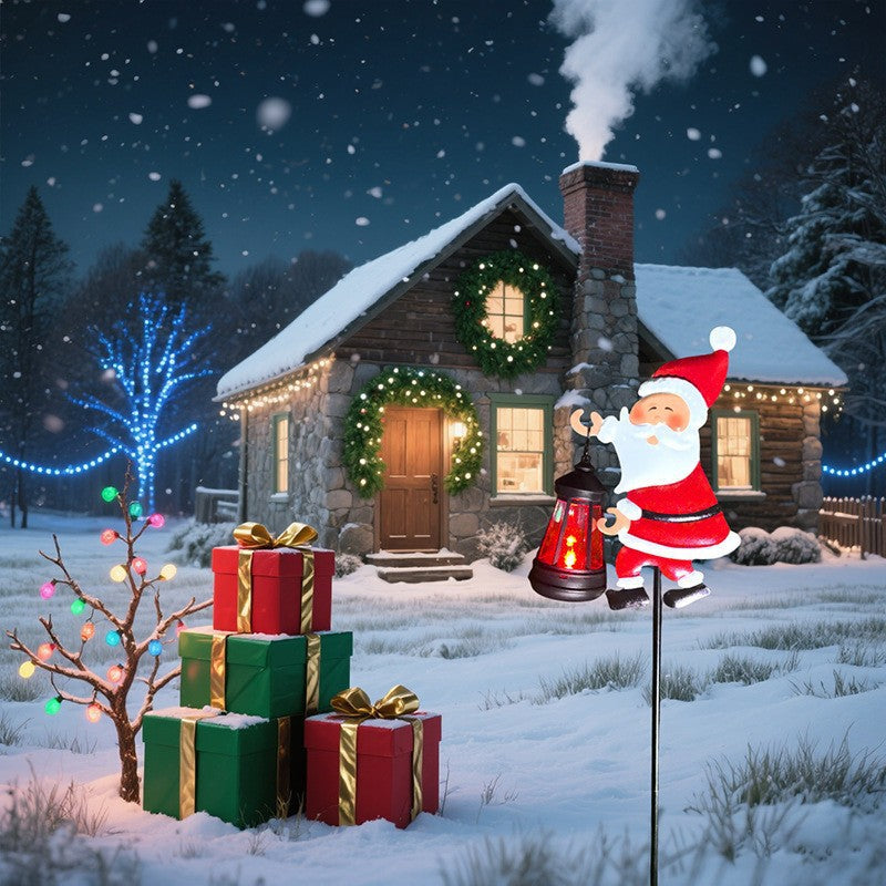 Solar grounding Santa Lawn Decor with Lanterns - Light Up Your Christmas Yard!
