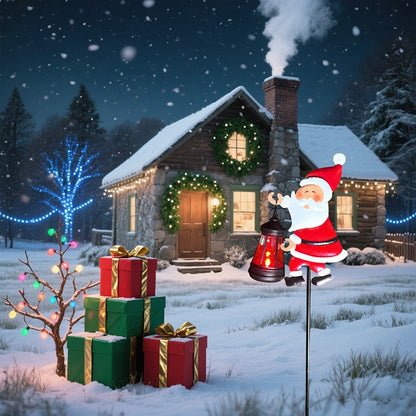 Solar grounding Santa Lawn Decor with Lanterns - Light Up Your Christmas Yard!
