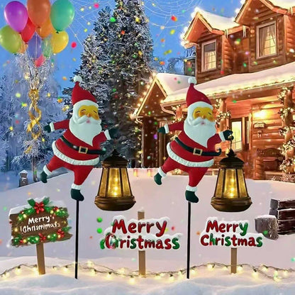 Solar grounding Santa Lawn Decor with Lanterns - Light Up Your Christmas Yard!