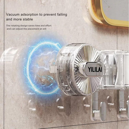 Wall-Mounted Mop & Broom Organizer – Suction Cup Rack with Hooks for Household Cleaning Storage