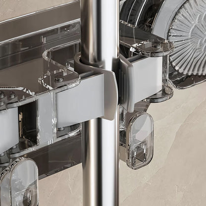 Wall-Mounted Mop & Broom Organizer – Suction Cup Rack with Hooks for Household Cleaning Storage