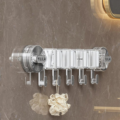 Wall-Mounted Mop & Broom Organizer – Suction Cup Rack with Hooks for Household Cleaning Storage