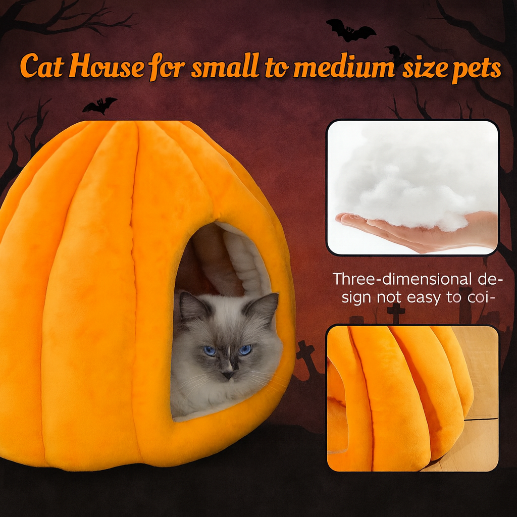 TAILEDEN Spooky Pumpkin Cat Cave – Cozy Halloween Nest for Cats & Small Dogs