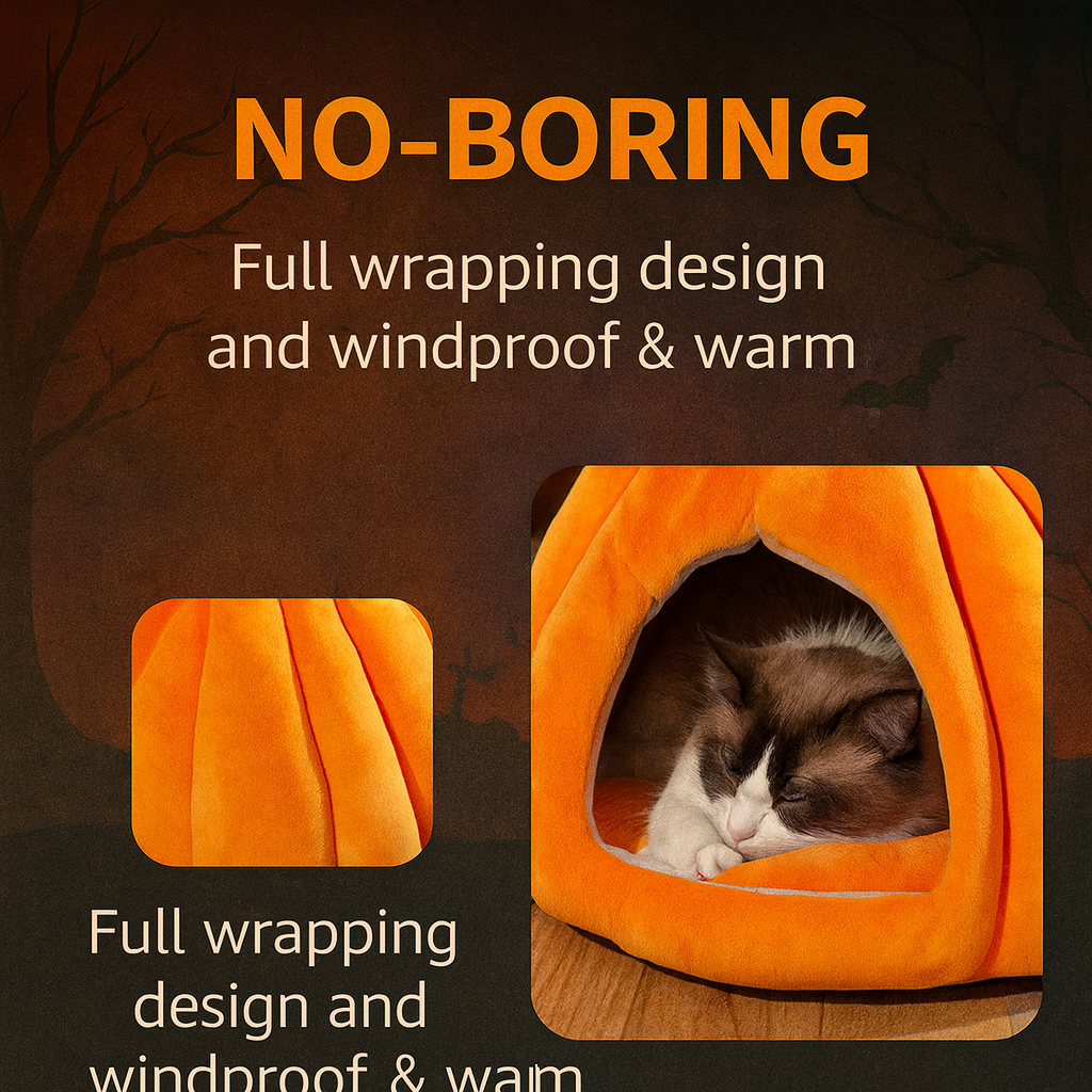 TAILEDEN Spooky Pumpkin Cat Cave – Cozy Halloween Nest for Cats & Small Dogs