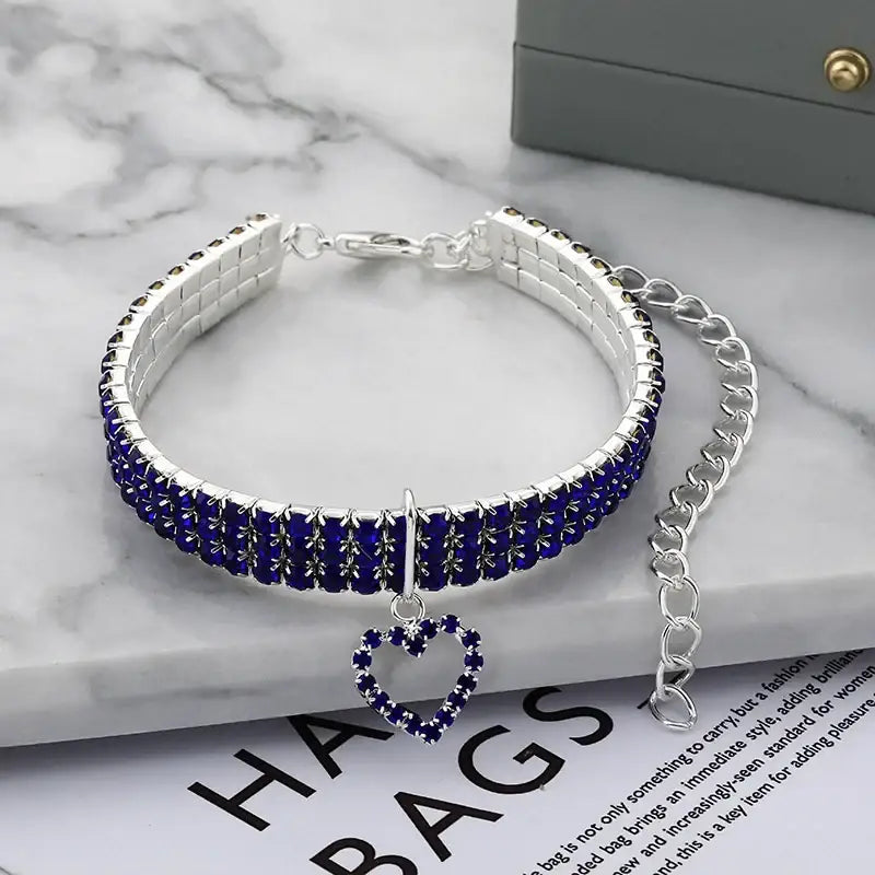 TAILEDEN New Cat Dog Collar Three Row Elastic Rhinestone Pet Collars Love Decoration Necklace Puppy Kitten Ornament Pets Supplies