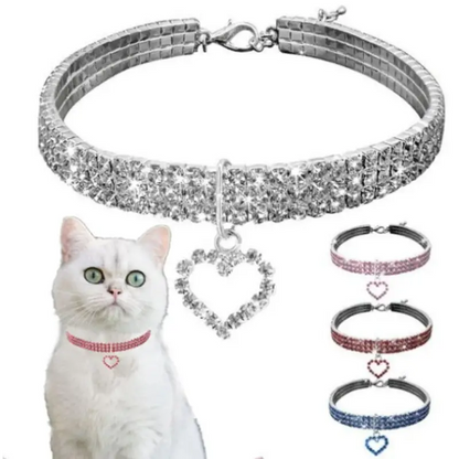 TAILEDEN New Cat Dog Collar Three Row Elastic Rhinestone Pet Collars Love Decoration Necklace Puppy Kitten Ornament Pets Supplies