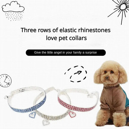 TAILEDEN New Cat Dog Collar Three Row Elastic Rhinestone Pet Collars Love Decoration Necklace Puppy Kitten Ornament Pets Supplies