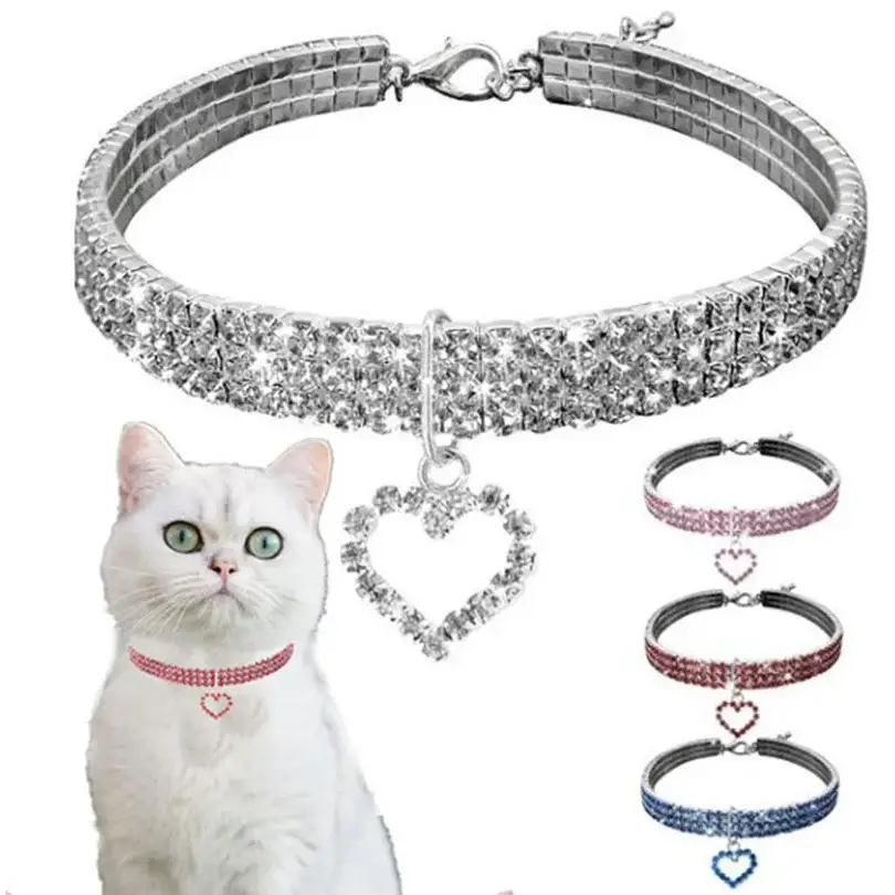 TAILEDEN New Cat Dog Collar Three Row Elastic Rhinestone Pet Collars Love Decoration Necklace Puppy Kitten Ornament Pets Supplies